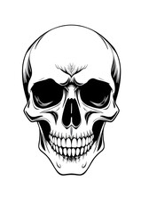 black and white human skull with ornaments , digital tattoo model 