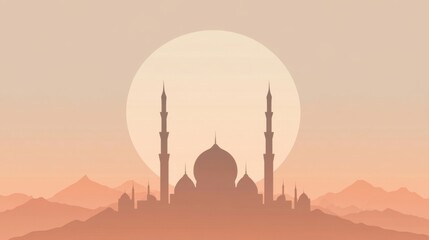 Silhouette mosque desert sunset