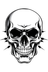 Fototapeta premium black and white human skull with ornaments , digital tattoo model 