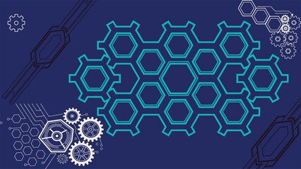 Futuristic Technology Background with Hexagons and Gear Wheels