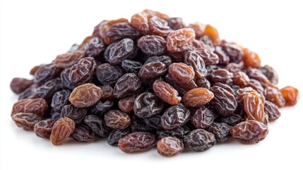 Obraz premium Heap of Dried raisins isolated on white background, dried grapes harvest pile