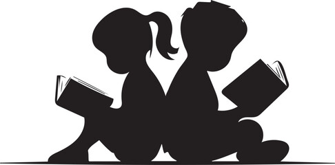 Silhouette of children reading books