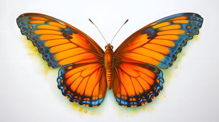 Fototapeta premium Stunning close up shot of a butterfly in mid flight its wings slightly blurred to capture the graceful motion and energy lighting creates depth and dimension set against a clean