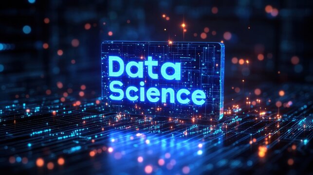 Exploring the vibrant world of data science with glowing visuals in a futuristic digital landscape
