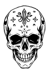 Fototapeta premium human skull with ornaments black and white sketch 