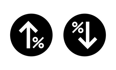 Percent arrow up and down icon on black circle. Growth and decline percentage arrows sign symbol