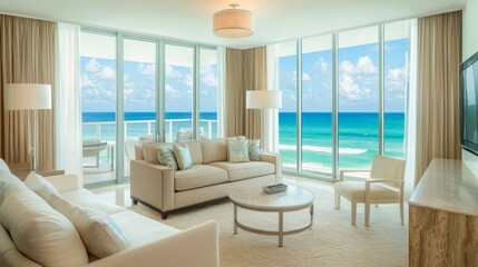 Fototapeta premium Elegant Oceanfront Suite with Scenic Views and Modern Design