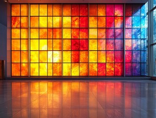 Vibrant Futuristic Wall Display of Achievements and Milestones in a Modern Office Setting