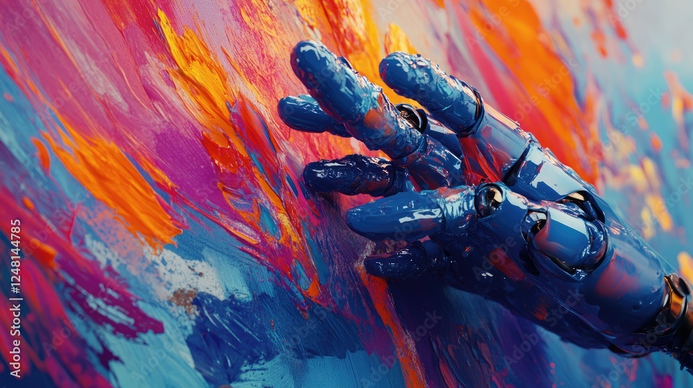Aufkleber A robotic arm creating abstract art on a canvas, using vibrant colors, blending AI and automation with artistic expression to redefine the future of digital art innovation.