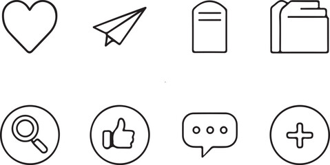 Set of Simple Black Line Icons for Digital Interface