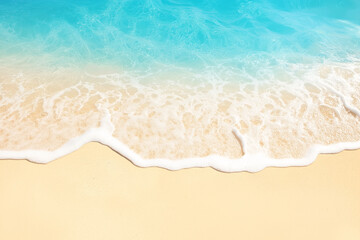 Sandy Beach with Blue Water and Waves Summer Background Web Banner with Copy Space Generative Ai