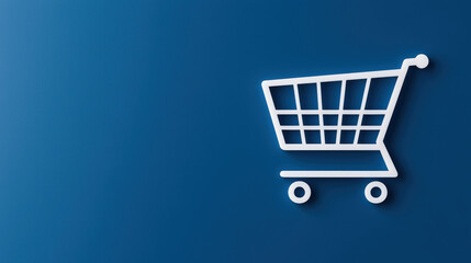 Minimalist shopping cart icon on blue background, perfect for e commerce