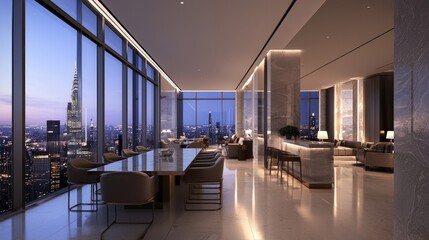 Elegant Minimalist Executive Boardroom with City Skyline View