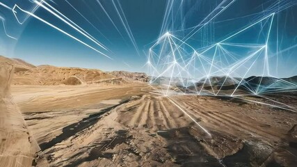 Desert landscape with digital network overlay, connectivity in remote location, data - Powered by Adobe