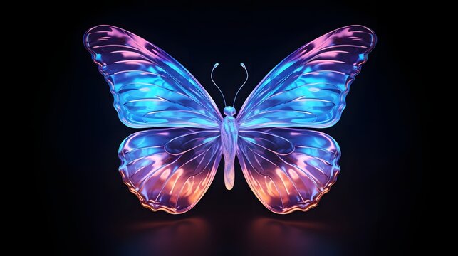 Breathtaking image of a butterfly with transparent crystalline wings that refract light into a stunning spectrum of vibrant iridescent colors  The delicate ethereal creature appears to be a magical
