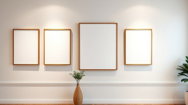 Modern minimalist interior with blank frames and decor