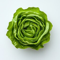 Fototapeta premium Green butter lettuce top view on white background