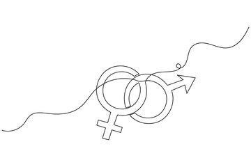 Obraz premium Female gender symbol continuous one line drawing and Female gender minimalist style isolate outline vector icon