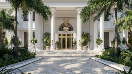 Obraz premium Grand Entrance of a Luxurious Palatial Resort Surrounded by Nature