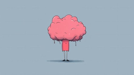 Cartoon character with cloud-like brain and human legs in pastel colors