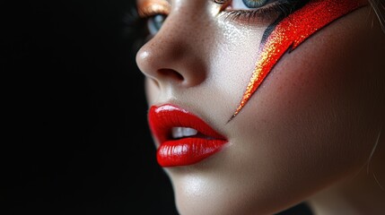 Vibrant makeup artistry captures a striking expression of beauty and creativity during an evening celebration in an urban setting