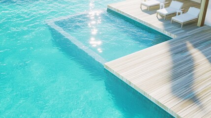 Bright Villa with Crystal Blue Water and Sunlit Deck Area