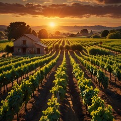 vineyard at sunset