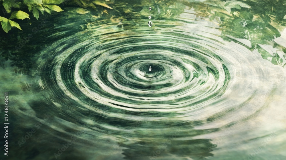 Aufkleber A single droplet suspended in air, creating ripples in a serene pool, symbolizing the spreading influence of actions and thoughts.