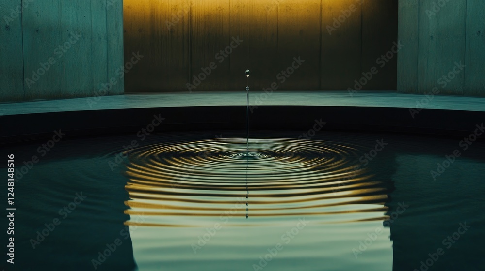 Aufkleber A single droplet suspended in air, creating ripples in a serene pool, symbolizing the spreading influence of actions and thoughts.