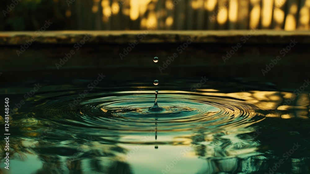 Poster A single droplet suspended in air, creating ripples in a serene pool, symbolizing the spreading influence of actions and thoughts.