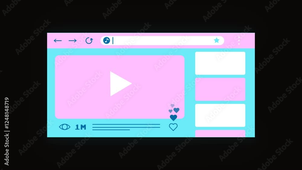 Poster Animated web browser window with video player with digital pixel scan effect. Alpha channel