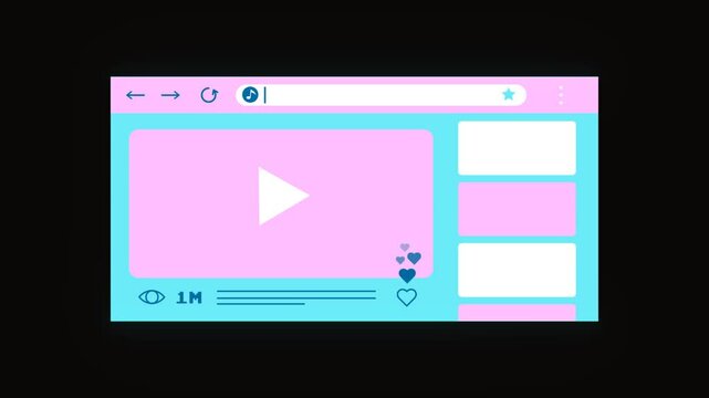 Animated web browser window with video player with digital pixel scan effect. Alpha channel