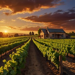 vineyard at sunset