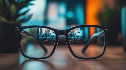Cityscape Reflected in Eyeglasses: A Modern Perspective