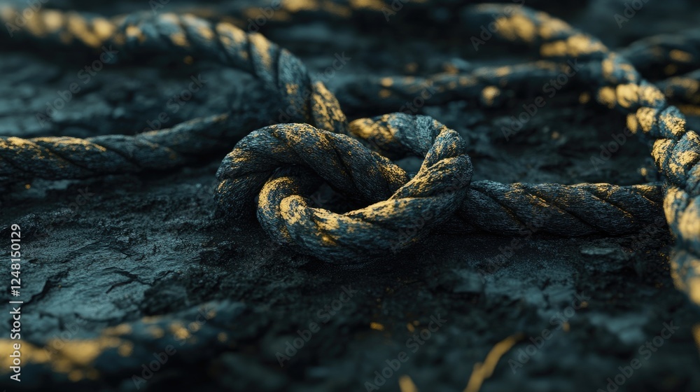 Aufkleber A solid loop knot stands resilient amid a pile of broken ropes, symbolizing the strength of unity and persistence in challenging times.