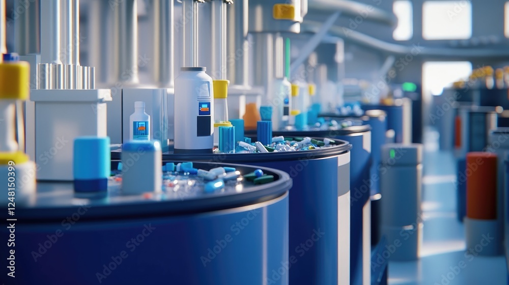 Fototapete a state-of-the-art waste recycling facility using ai-driven sorting and automation to transform medi