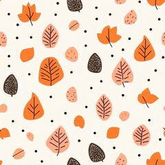 Autumn-themed pattern with colorful leaves and seeds on a light background reflecting seasonal change and nature's beauty. seamless pattern