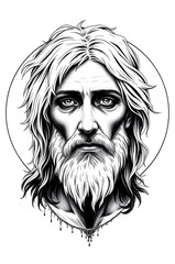 portrait of Jesus Christ , religious icon sketch , digital illustration , print and tattoo model