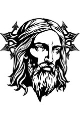portrait of Jesus Christ , religious icon sketch , digital illustration , print and tattoo model