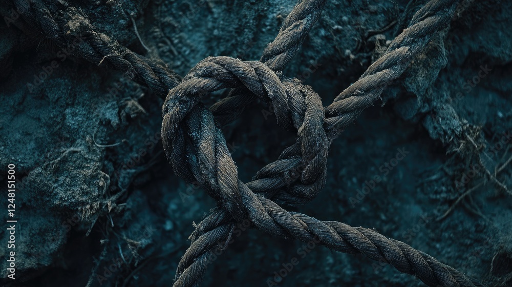 Poster a sturdy loop knot holding firm among broken, frayed ropes, symbolizing resilience, strength, and un