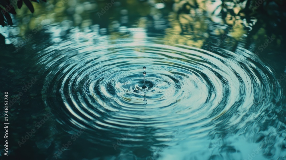 Aufkleber A suspended droplet causing ripples in a calm pool, symbolizing how actions and ideas can ripple outward and create lasting influence.