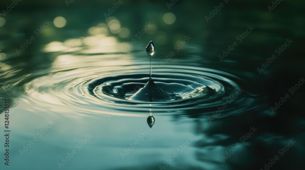 Poster a suspended water droplet sending ripples across a calm pool, symbolizing the far-reaching impact of