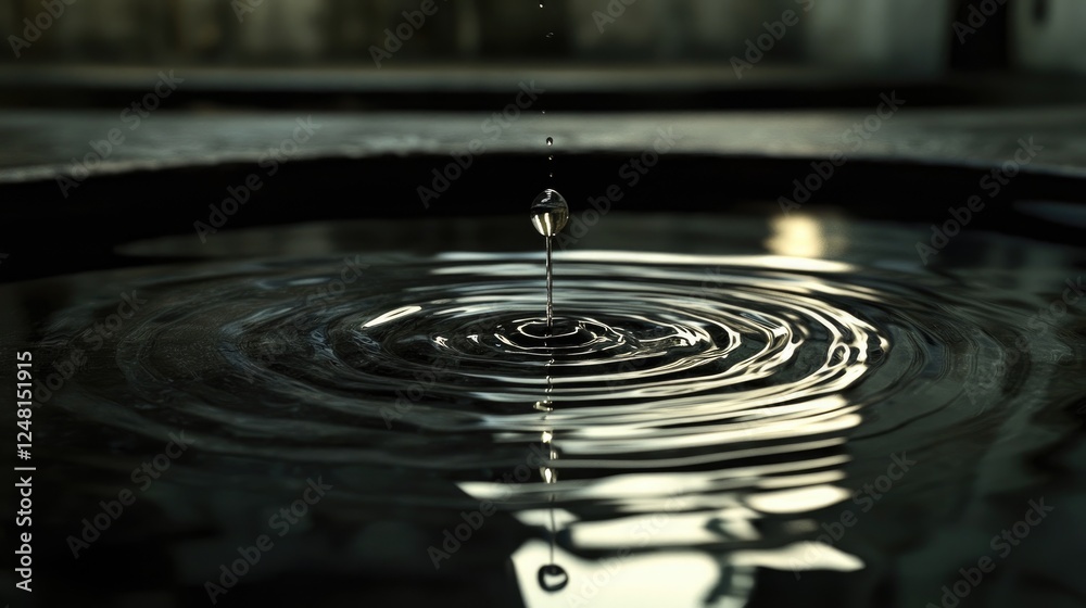 Poster a suspended water droplet sending ripples across a calm pool, symbolizing the far-reaching impact of