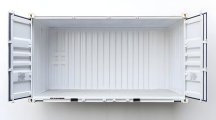 Perfectly Symmetrical and Minimalist Shipping Container Showcasing Geometric Precision and High Realism in a Pure White Studio Environment