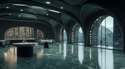 Elegant Lounge Bar Interior with Marble Table and Stylish Design