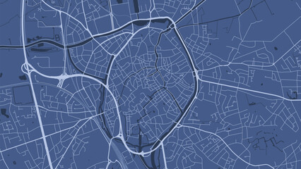 Blue Bruges map, city in Belgium. Streetmap municipal area.