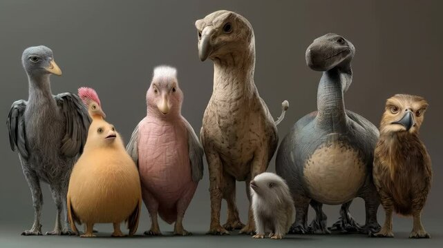 A Lineup of Extinct and Modern Birds: A Digital Art Masterpiece