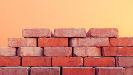 Fototapeta premium Stacked red bricks against an orange background.