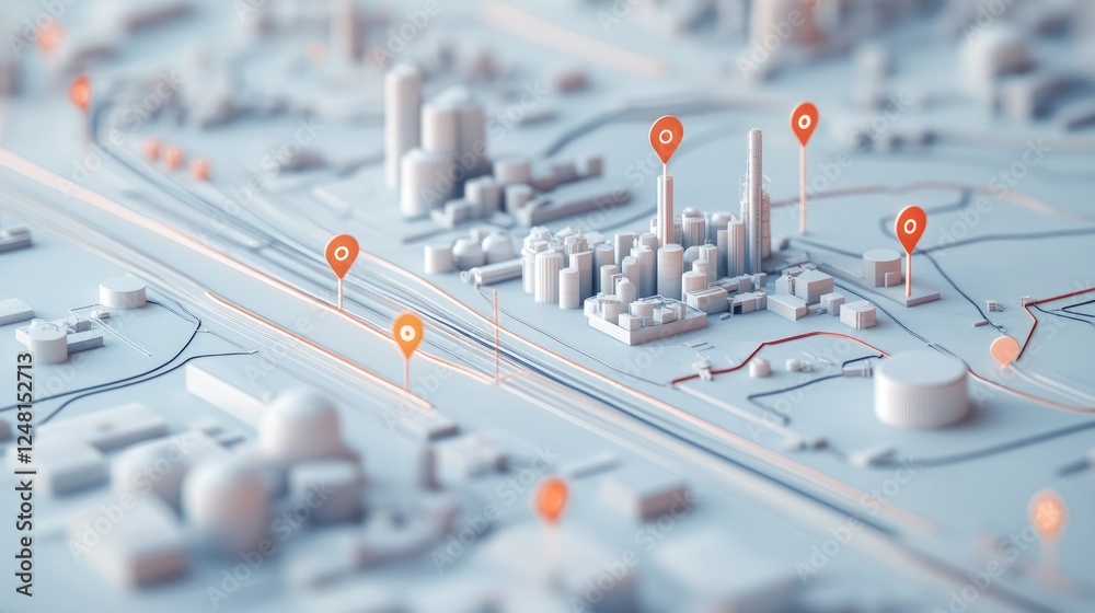 Poster A topographic map with local resource points marked and a pathway leading directly to the factory, representing a streamlined and efficient supply chain for local production.