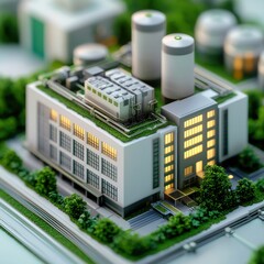 Detailed Aerial View of Modern Industrial Factory Surrounded by Lush Greenery and Advanced Equipment Setup